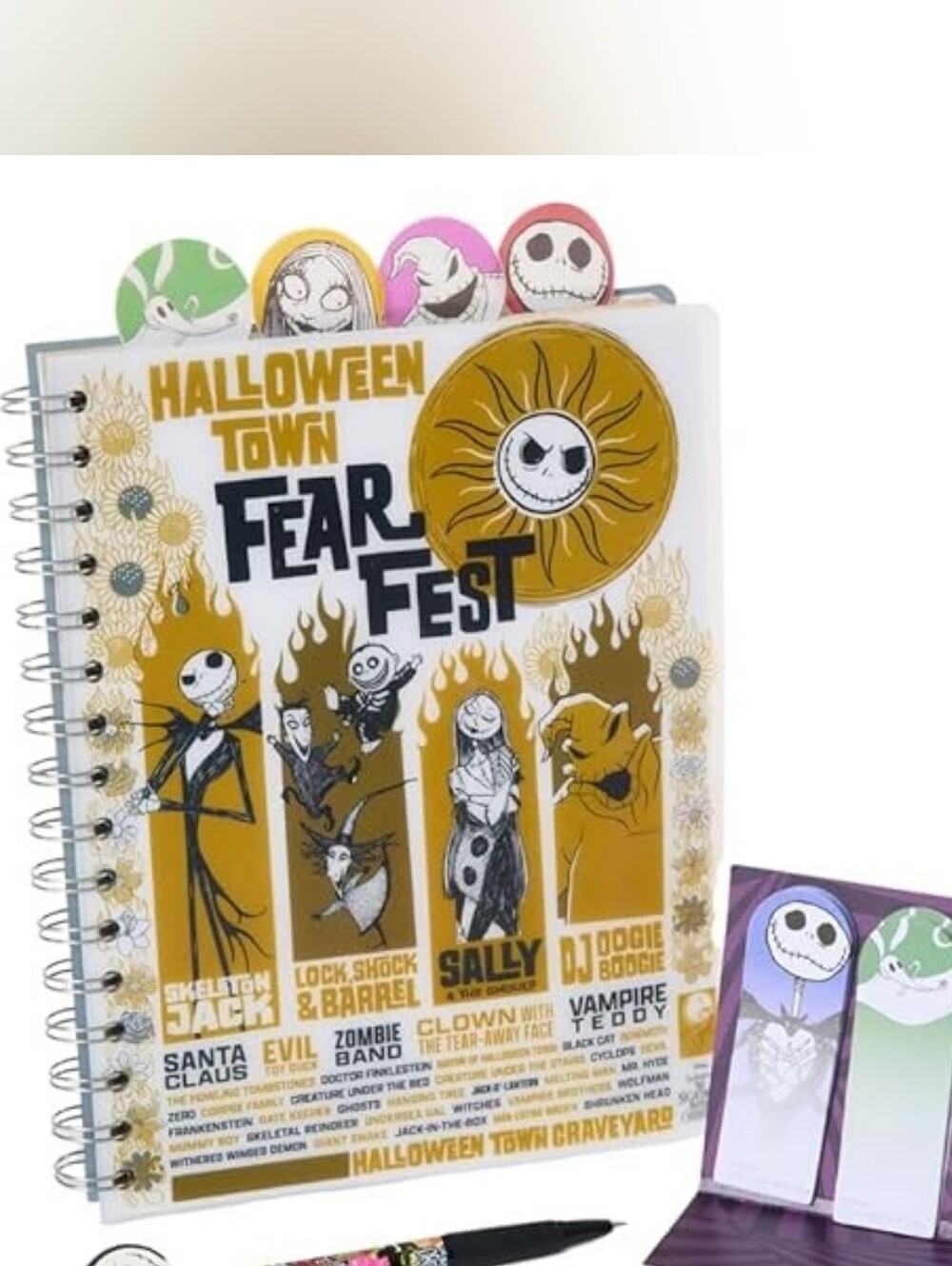 NBC Halloween Town Fear Fest Spiral Notebook - White & Gold